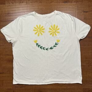 We The Free Oversized T Shirt Womens M Ivory Floral Smile Flower Face Smiley